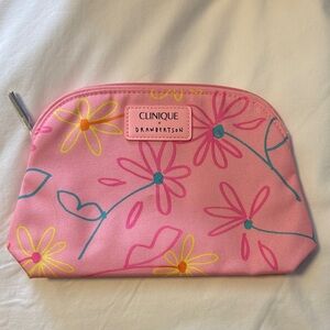 Clinique Pink and Yellow Floral Makeup Bag